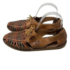 Leather Craft By Premiere Collection Size 10 Leather Woven Lace Up Sandals Brown